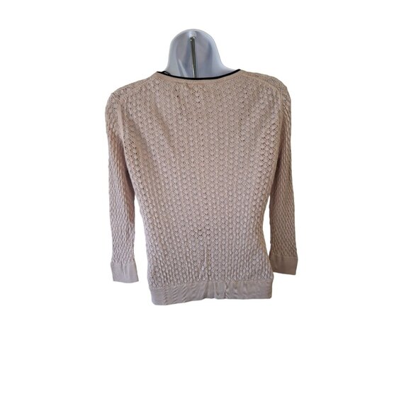 H&M Cardigan M  Beige Knit Button Front Textured V-Neck Lightweight - Picture 2 of 7